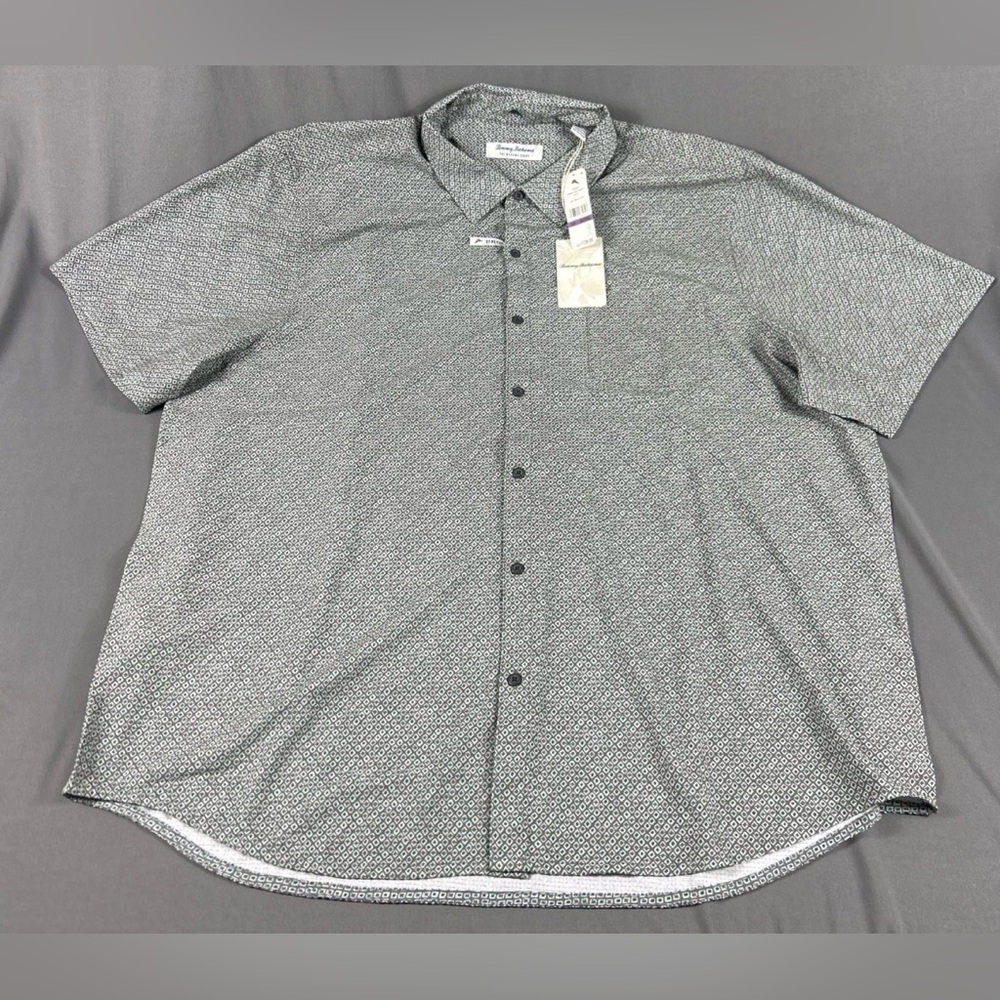 Tommy Bahama Shirt Paquito Geo Print SS 2XLT Gray Polyester Spandex